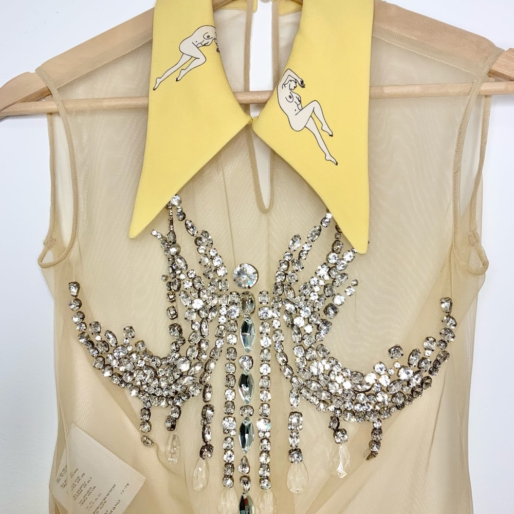 RARE RUNWAY Miu Miu 2010 Naked Lady Crystal Blouse Size 4 US 40 EU